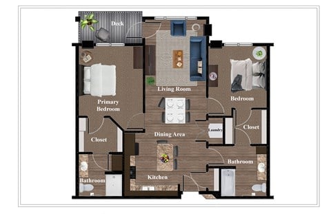 Floor plan for 2 beds, 2 baths, 1181 sqft